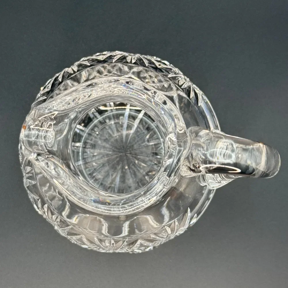 James Free Cut Crystal Glass Pitcher Water Jug with Fan and Diamond Pattern 4 in